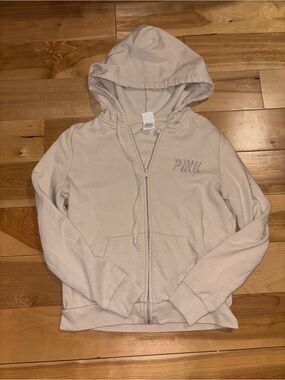 PINK Victoria's Secret Light Beige Hoodie with Hood and Zip